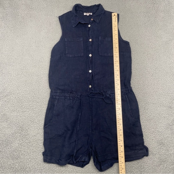 Marisa & Marie Romper Womens Small Blue Linen Half Button Coastal Vacation Beach - Picture 8 of 16
